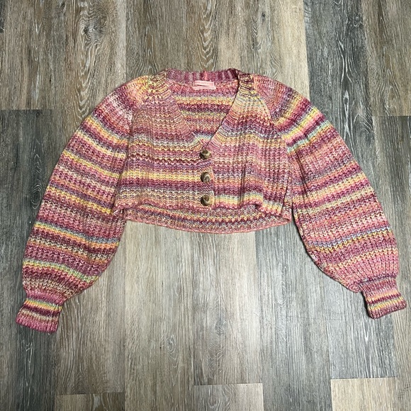 Urban Outfitters Cropped Rainbow Stripes Cardigan Size XS - Picture 2 of 6